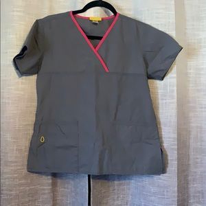 🌸small scrub top grey and pink